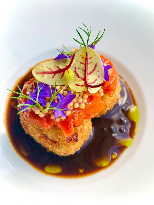 Gemarineerde varkenskroketten met Vene Cress