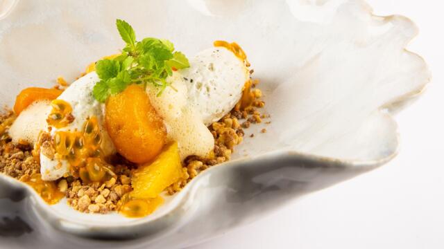 Witte chocola, kumquat, sinaasappel en passievrucht