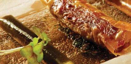 Rabo de cordero dehuesado con macarrones de verduras