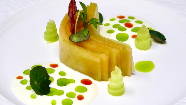 Melon and cucumber with Chorizo