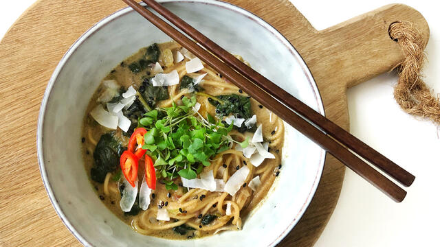 Thai Peanut Ramen with Brocco Cress
