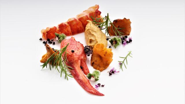 Kreeft met cantharellen en kruiden
