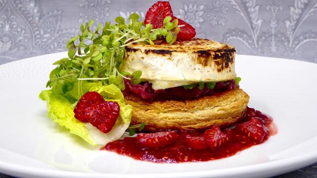 Goat cheese and raspberry tart