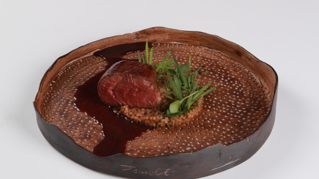 Fillet of beef, wheat barley and Wheat Grass