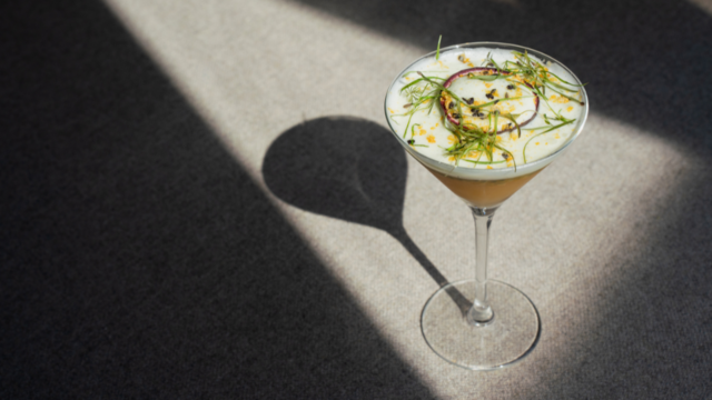 Pornstar Martini with Aclla Cress, coconut and Olympia Cress