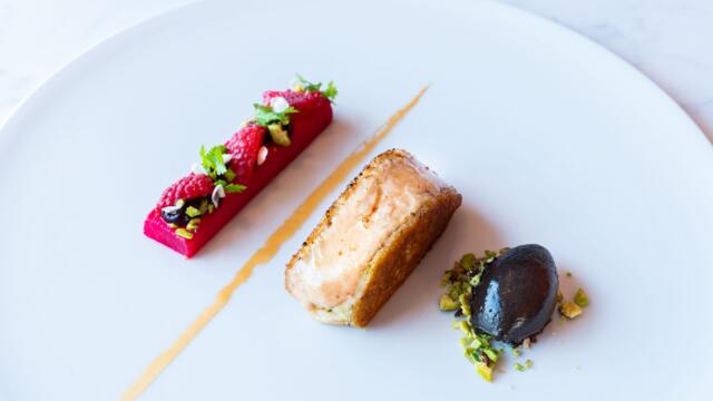 Duck liver, hibiscus, rhubarb, Jasmine Blossom