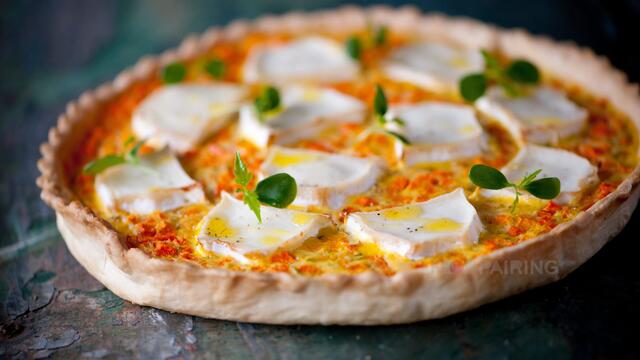 Quiche met pompoen, dragon, yoghurt, geitenkaas, Tahoon Cress
