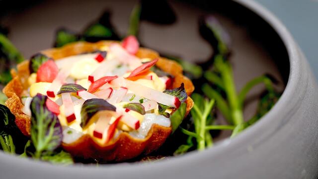 Scallop ceviche tart