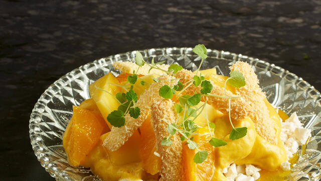 Exotic dessert made of Fruit Espuma - mango