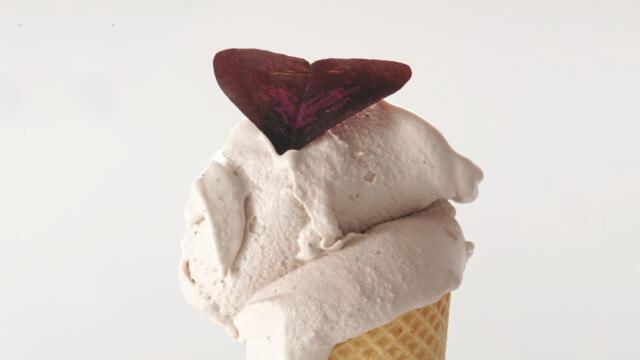 Yka Leaves, Shiso Leaves Purple and Cabernet Franc grape juice ice-cream