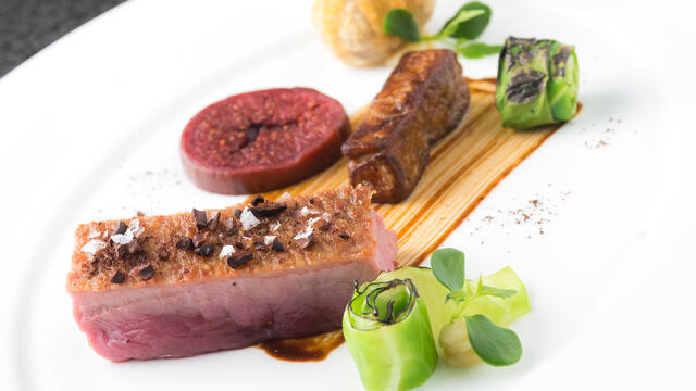 Duck, coffee, fig, Tahoon Cress