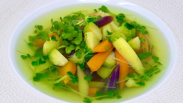 Root vegetables and BroccoCress bouillon