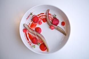 Herring with beetroot and raspberry