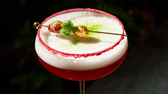 Whisky, Cranberry, Blinq Blossom and Kaffir Lime Leaves Festive Cocktail