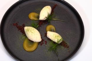 Ice cream dish with Kaffir Lime Leaves