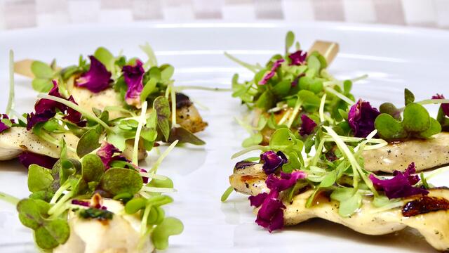 Chargrilled chicken kebab with honey and grain mustard