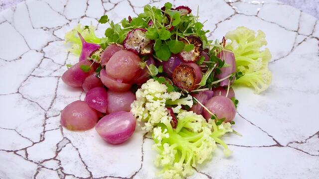 Sautéed radishes with sweet sprouting cauliflower