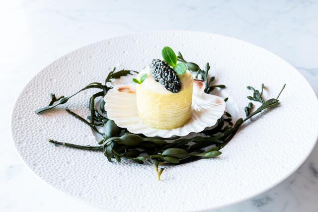 Coquilles, prei, kaviaar, Borage Cress