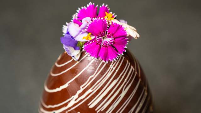 Chocolate Easter Egg with Pistachio and Koppert Cress Florals