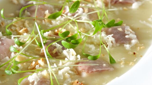 Potato leek soup with smoked eel