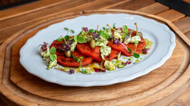 Grilled watermelon with feta cheese and Sakura Mix