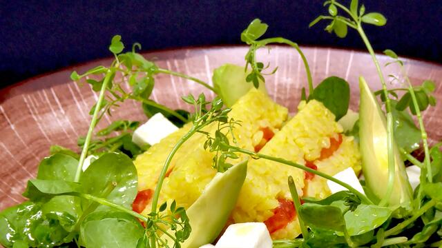 Saffron “set” risotto and rice salad